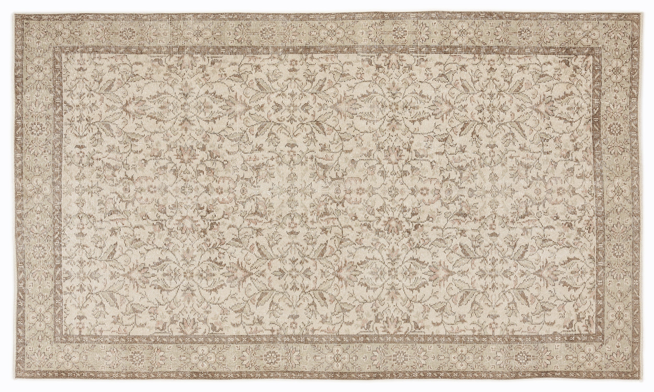 Beige Over Dyed Vintage Rug 5'5'' x 9'4'' ft 165 x 284 cm
