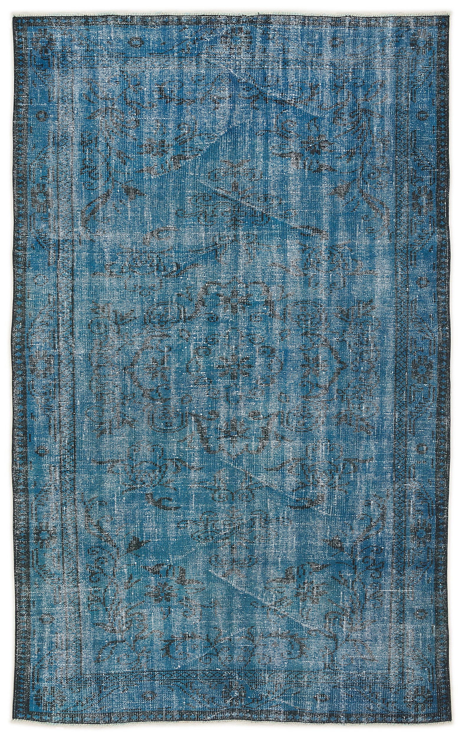 Turquoise  Over Dyed Vintage Rug 5'3'' x 8'7'' ft 160 x 262 cm