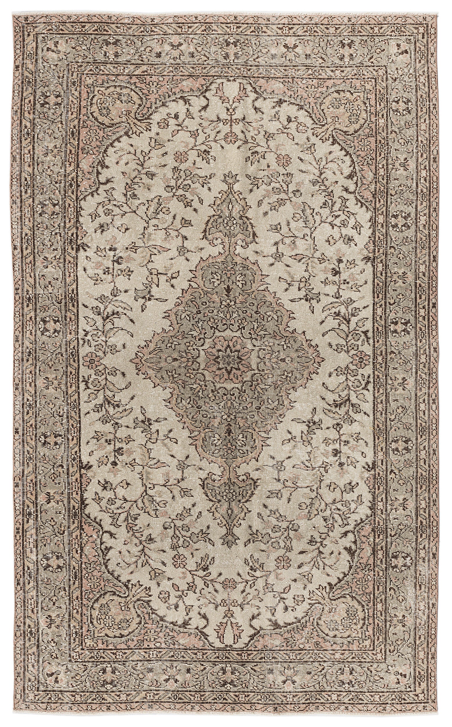 Beige Over Dyed Vintage Rug 5'4'' x 8'11'' ft 162 x 272 cm