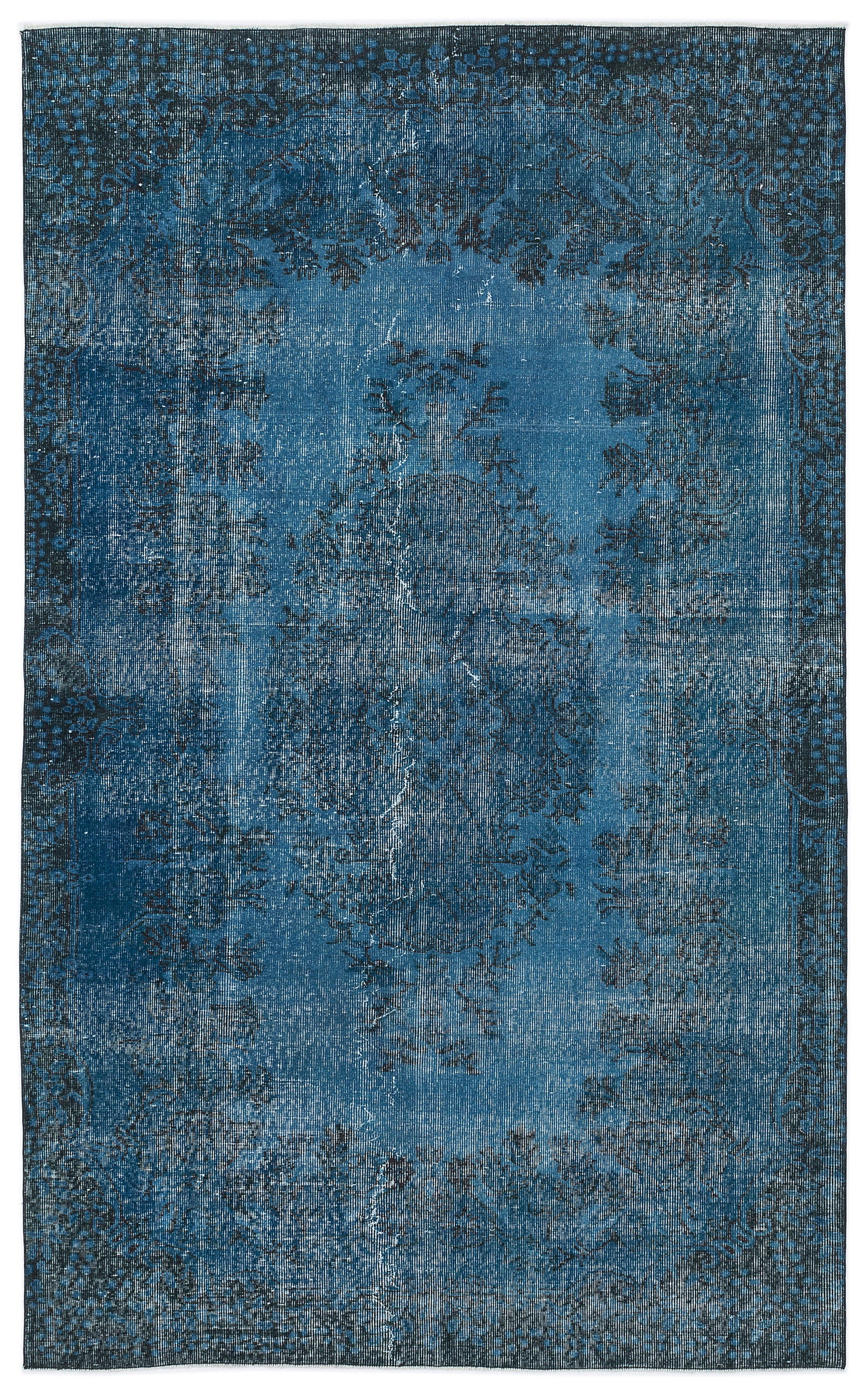 Turquoise  Over Dyed Vintage Rug 5'7'' x 9'1'' ft 170 x 276 cm