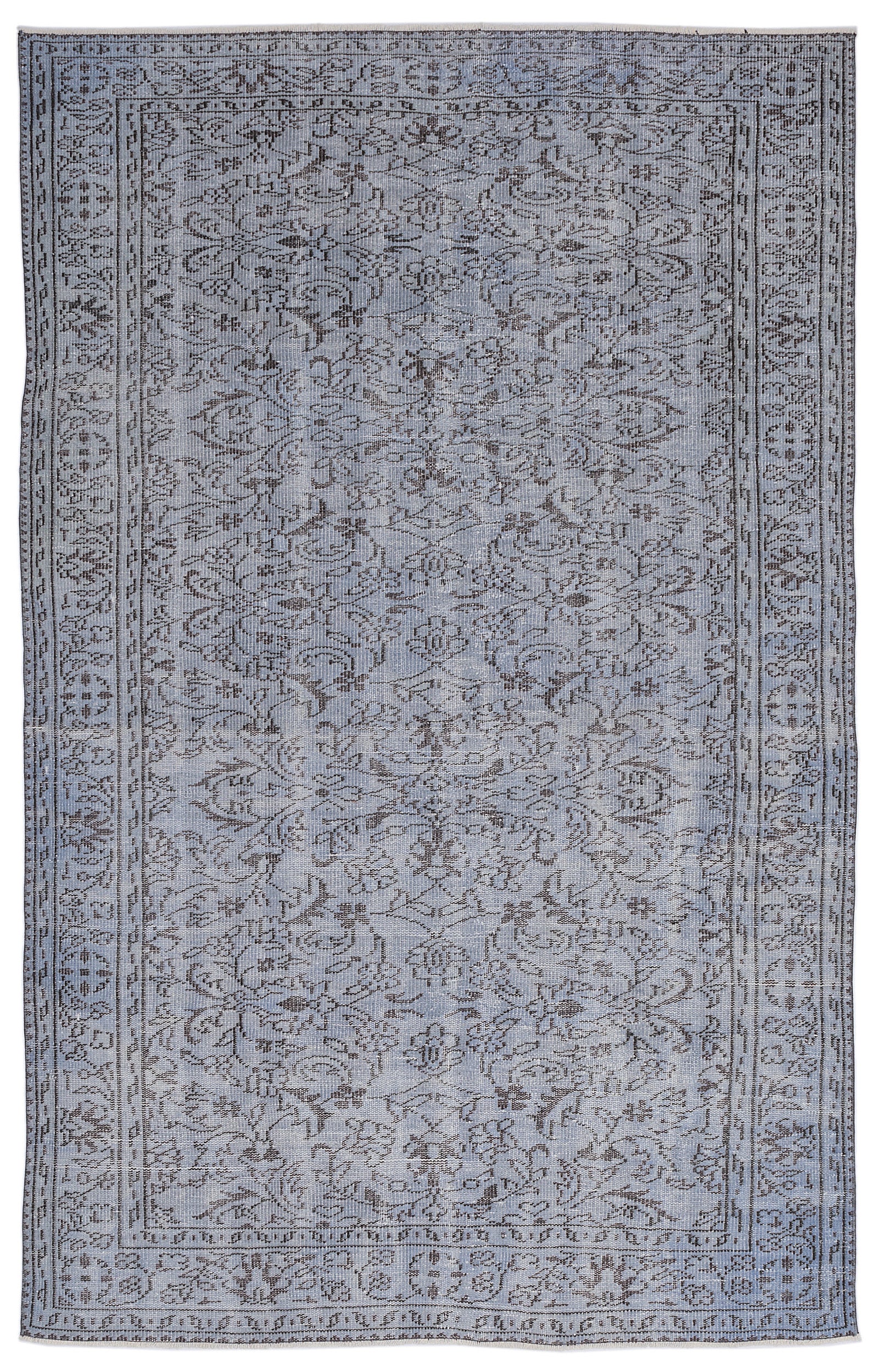 Retro Design Stone Blue Over Dyed Vintage Rug 5'9'' x 8'11'' ft 174 x 272 cm
