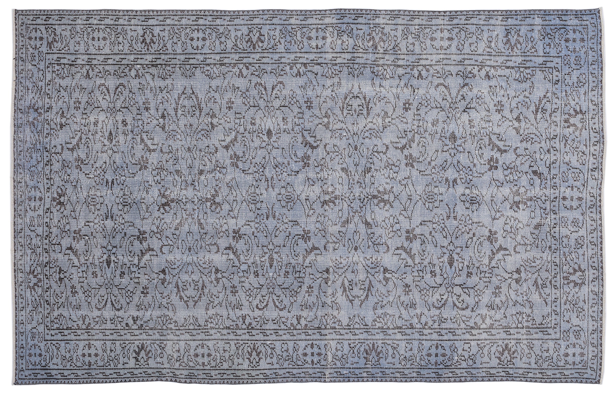 Retro Design Stone Blue Over Dyed Vintage Rug 5'9'' x 8'11'' ft 174 x 272 cm