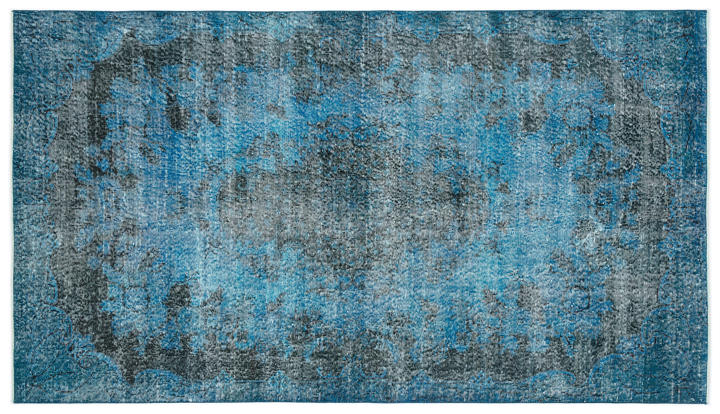 Turquoise  Over Dyed Vintage Rug 5'1'' x 8'11'' ft 156 x 271 cm
