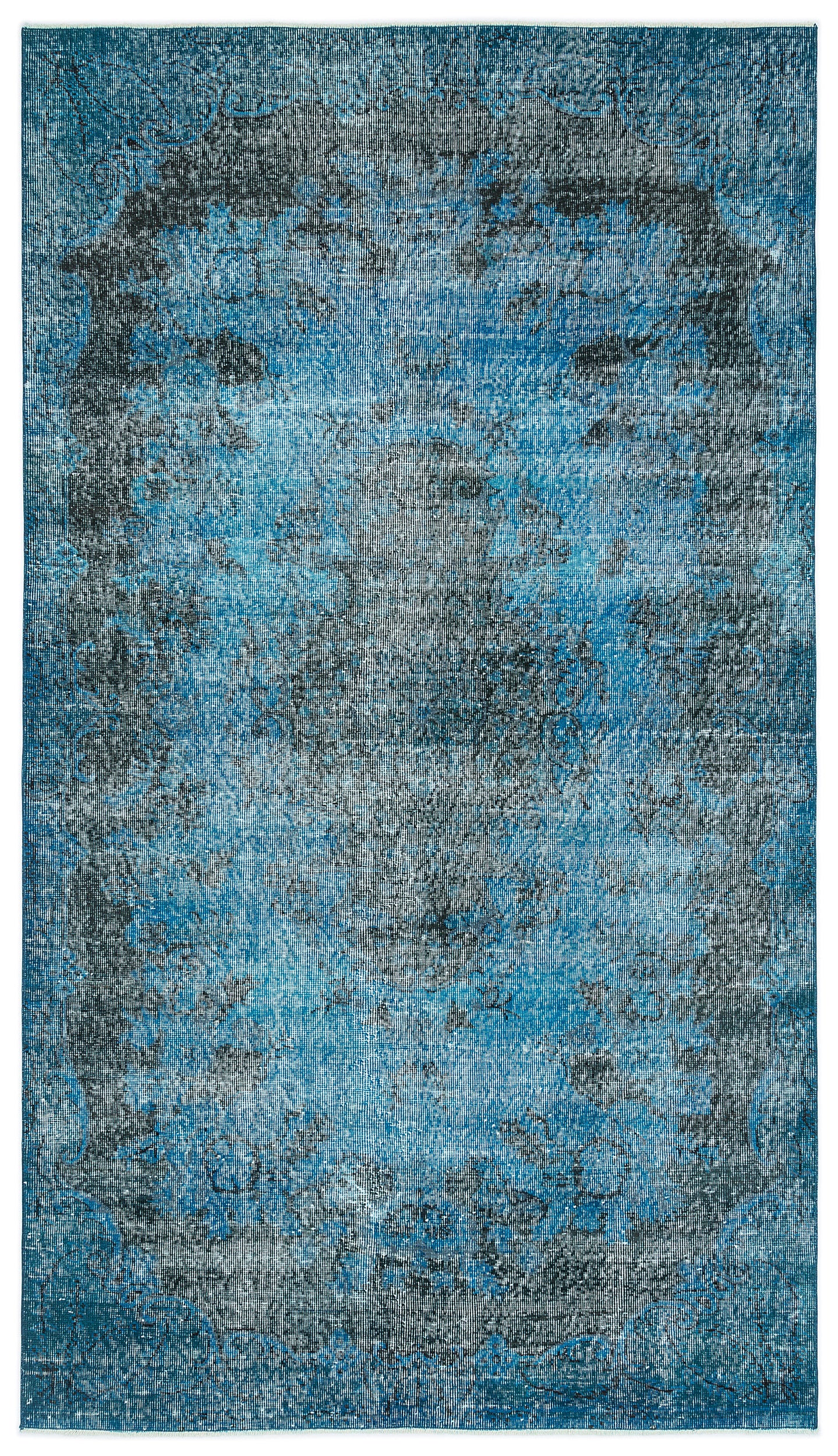 Turquoise  Over Dyed Vintage Rug 5'1'' x 8'11'' ft 156 x 271 cm