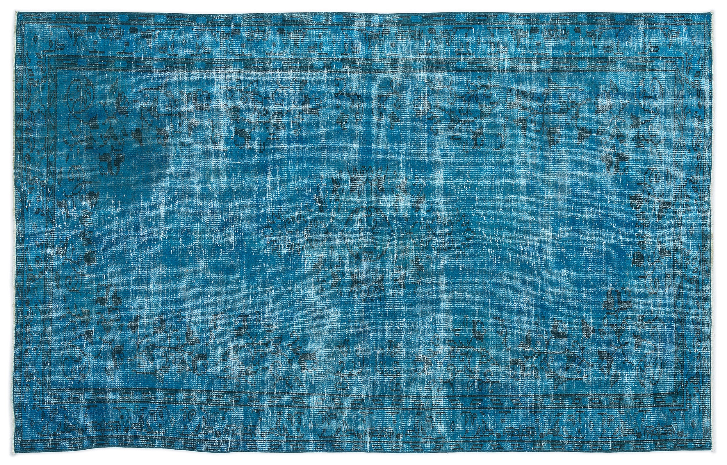 Turquoise  Over Dyed Vintage Rug 5'2'' x 8'1'' ft 157 x 247 cm