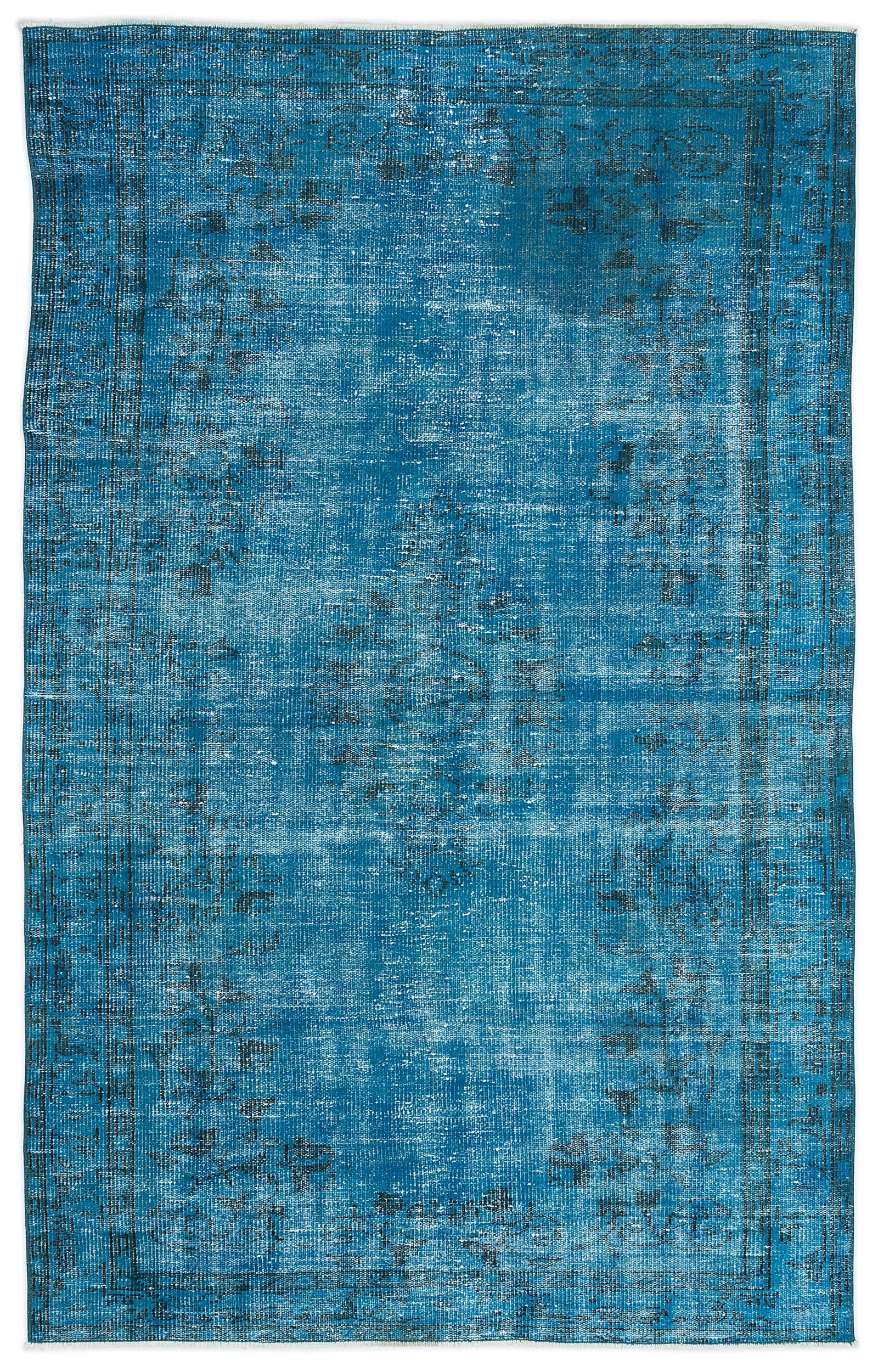 Turquoise  Over Dyed Vintage Rug 5'2'' x 8'1'' ft 157 x 247 cm