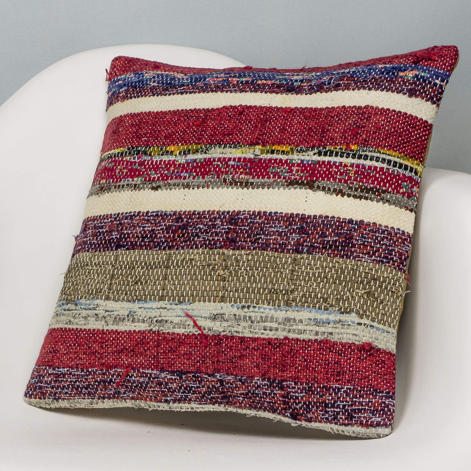 Striped Multi Color Kilim Pillow Cover 16x16 3049 - kilimpillowstore
 - 2